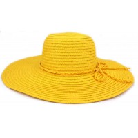 Hats – 12 PCS Wide Brim Hat - Straw Hat- Paper Straw Hat w/ Lace Band - Yellow - HT-ST1160YE